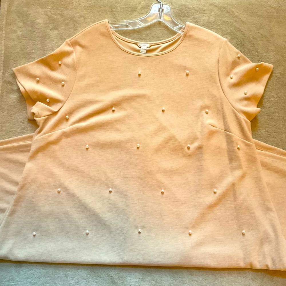 Pullover beige jersey dress fit with faux pearls